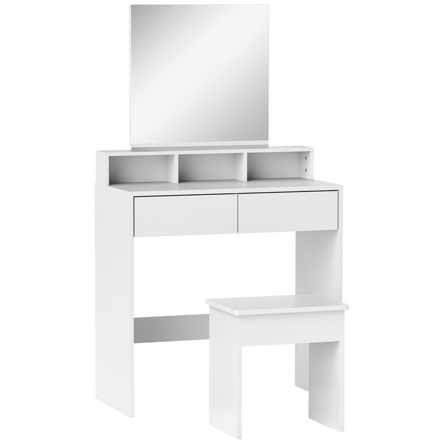 HOMCOM Schminktisch mit Hocker und Spiegel, 3 Regale, 2 Schubladen, Moderner Schminktisch aus Holz für Schlafzimmer, 75x38x135 cm, Weiß   Aosom von HOMCOM