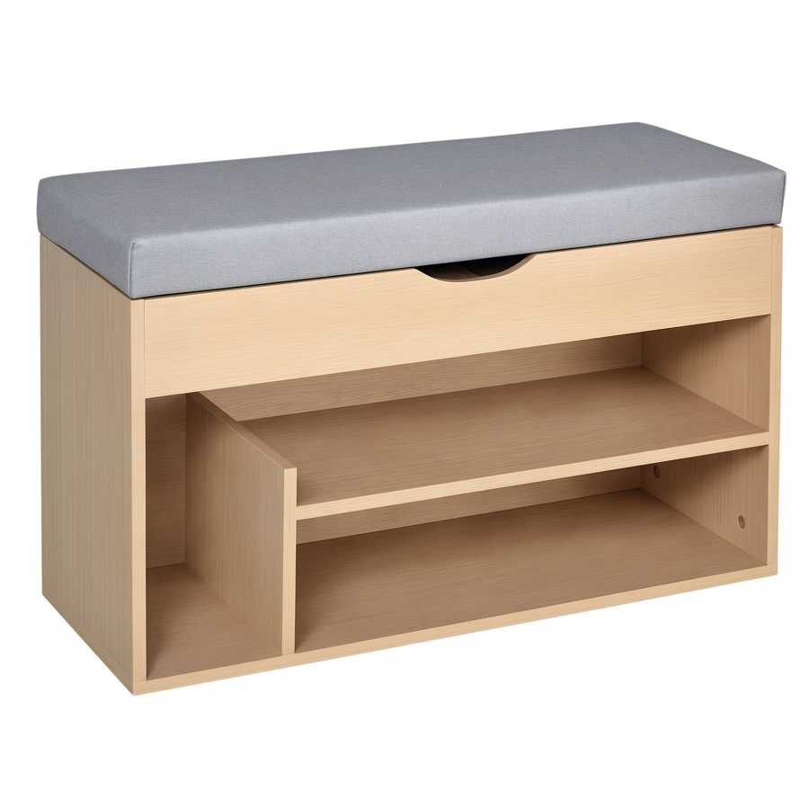 HOMCOM Schuhbank, Sitzbank, Sitztruhe, 2-in-1 Design mit Schuhregal, Versteckten Fach, Leinen, Natur+Grau, 80 × 30 × 48 cm   Aosom von HOMCOM