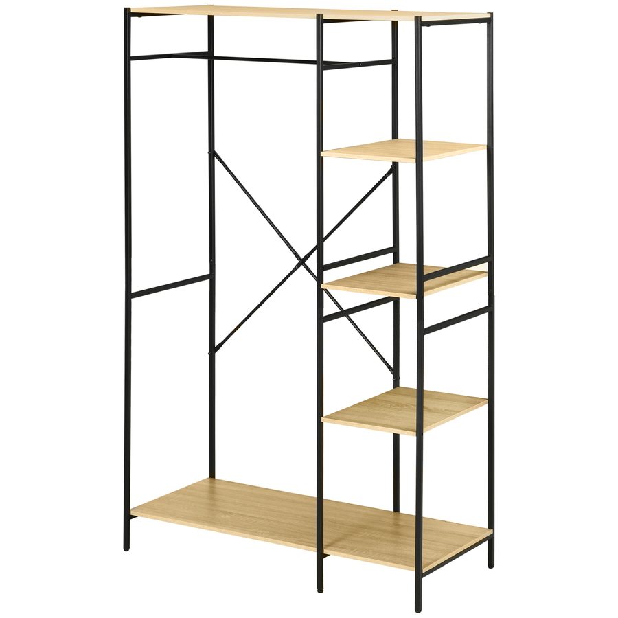 HOMCOM Kleiderständer im industriellen Stil aus Metall mit Stange und 4 Regalen - Maße 100L x 46B x 170,5H cm   Aosom von HOMCOM