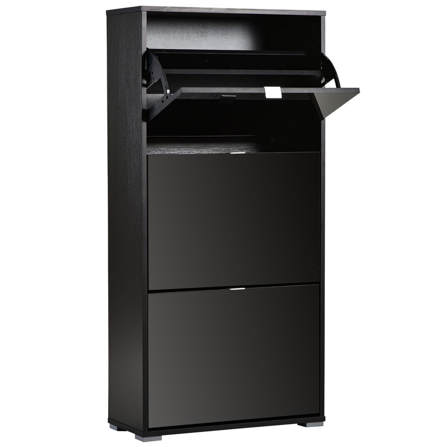 HOMCOM Schuhschrank Schuhkommode 3 aufklappbare Türen 3 Fächer Holz 60B x 26T x 124H cm Schwarz lackiert   Aosom von HOMCOM
