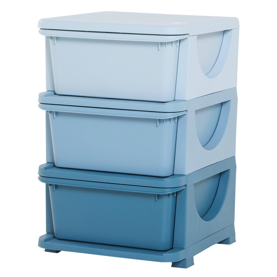 HOMCOM Spielzeugaufbewahrung, 3Ebenen, Kommode Kinderzimmer, kleiner Schubladenschrank für Kinder, Blau   Aosom.de von HOMCOM