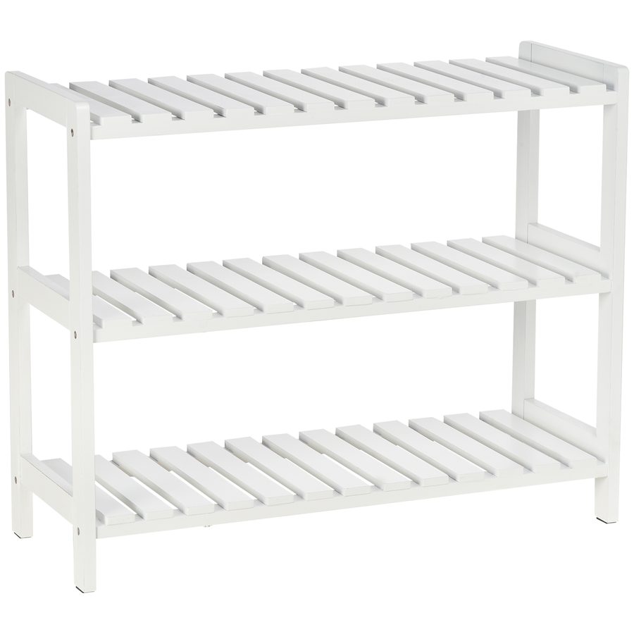 HOMCOM Schuhregal 3 Ebenen, Schuhaufbewahrung aus Kiefernholz mit 3 Lattenböden, für Wohnzimmer, Eingangsbereich, 70 x 26 x 57,5 cm, weiß   Aosom von HOMCOM