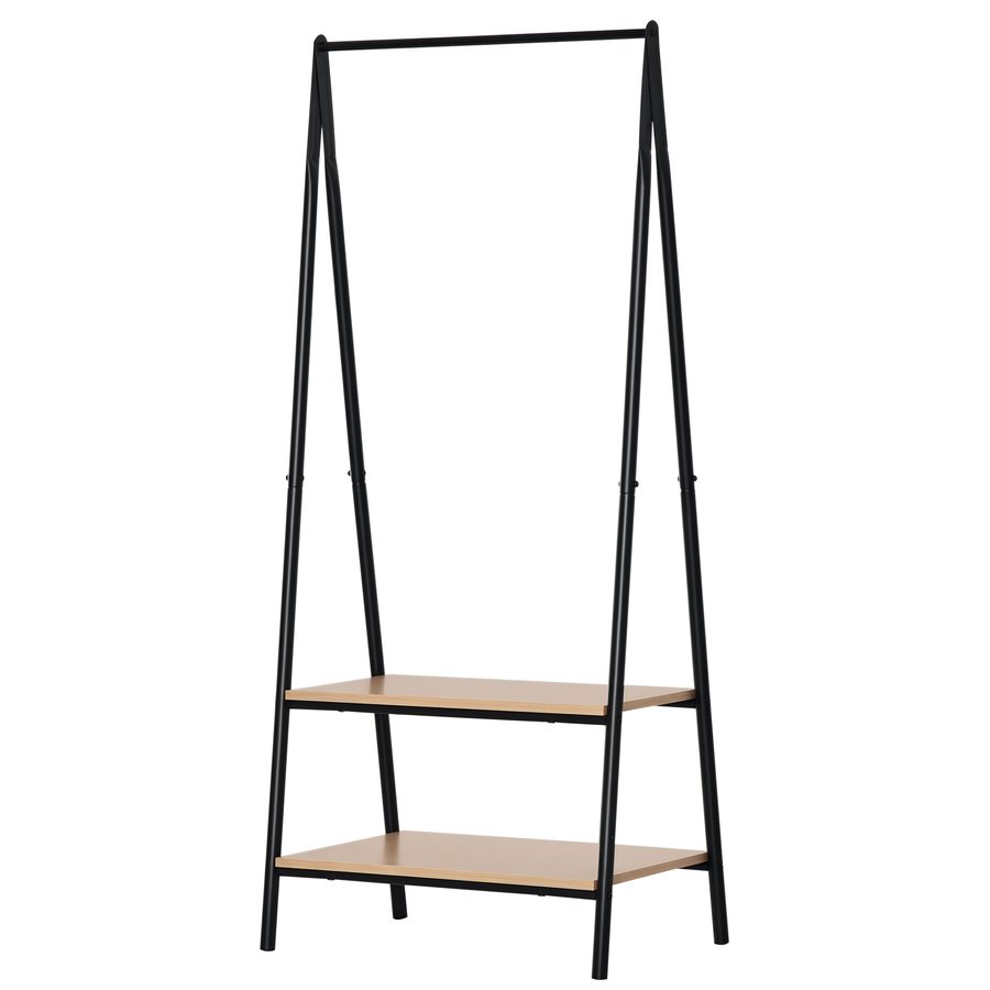 HOMCOM Garderobenständer Kleiderständer mit Schuhablage 64x42,5x149cm Metall Holz Schwarz Natur für Flur & Eingangsbereich   Aosom.de von HOMCOM