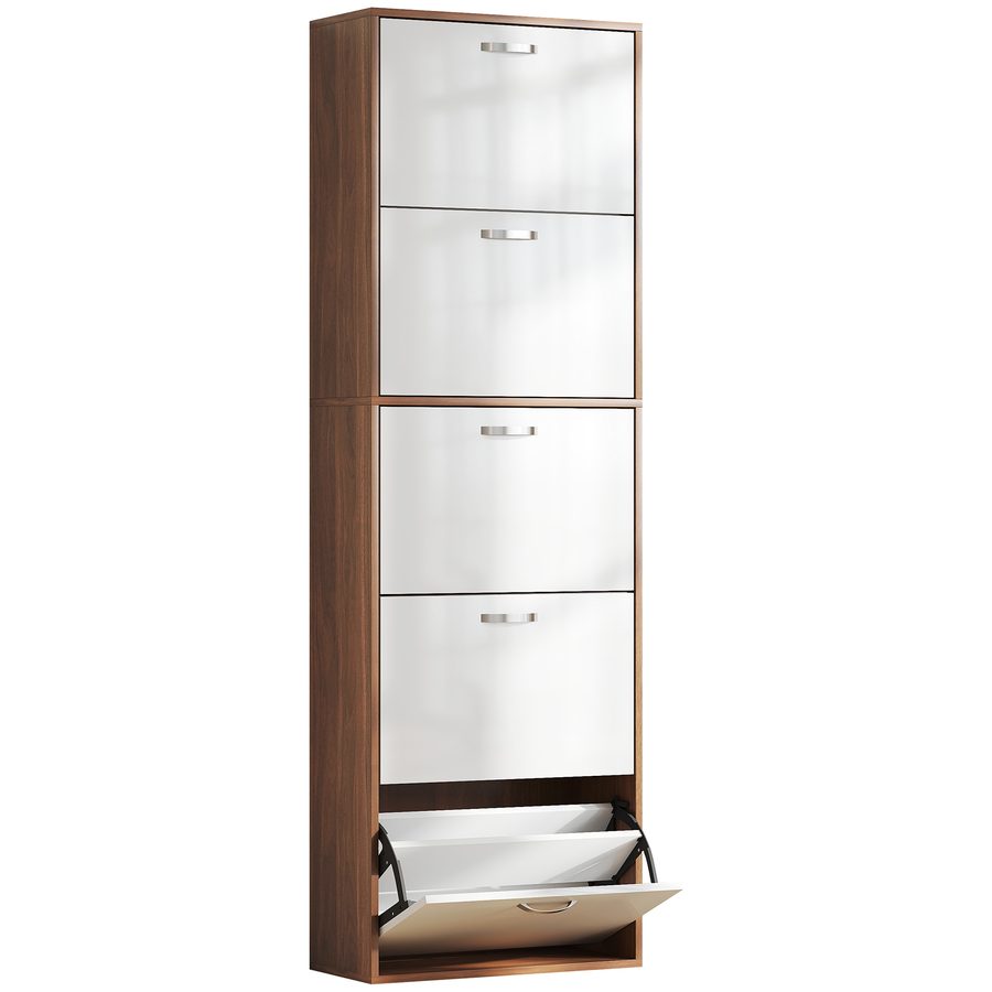 HOMCOM Schuhschrank Schuhmöbel Modernes Design 5 Klapptüren Zweifarbig Weiß/Dunkelbraun Holzoptik   Aosom von HOMCOM