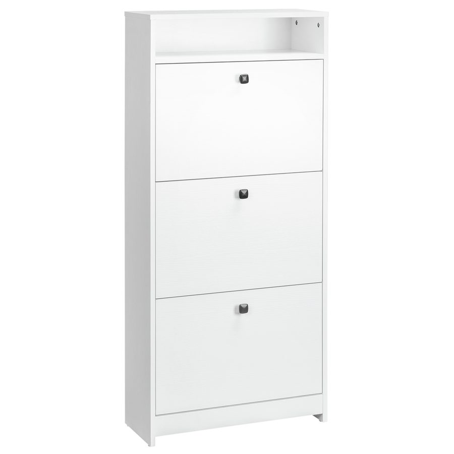 HOMCOM Schuhschrank 3 Klappenfächer (18 Paar Schuhe) und 1 Ablage Spanplatte Weiß 60×24×132cm   Aosom von HOMCOM