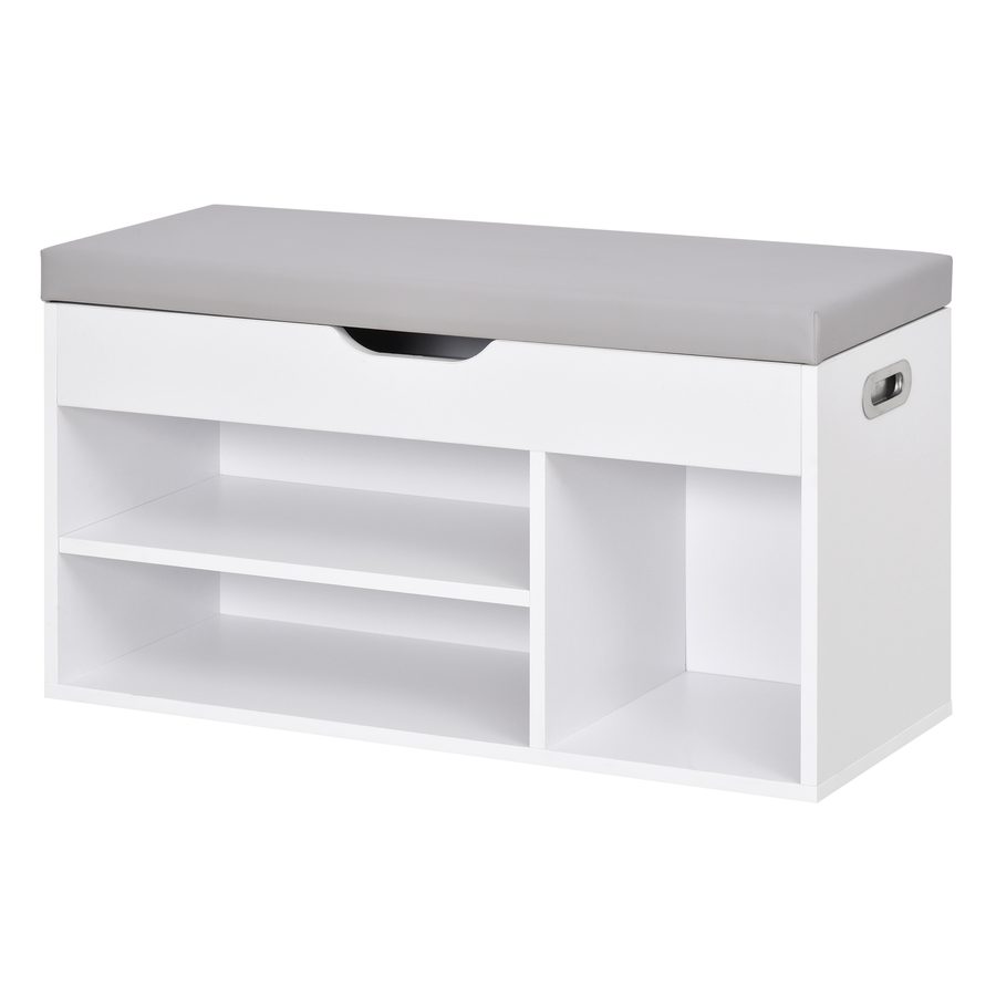 HOMCOM Schuhbank mit Stauraum Sitzbank Sitztruhe Eingangsbereich Diele PU Weiß 80 × 30 × 43 cm   Aosom von HOMCOM