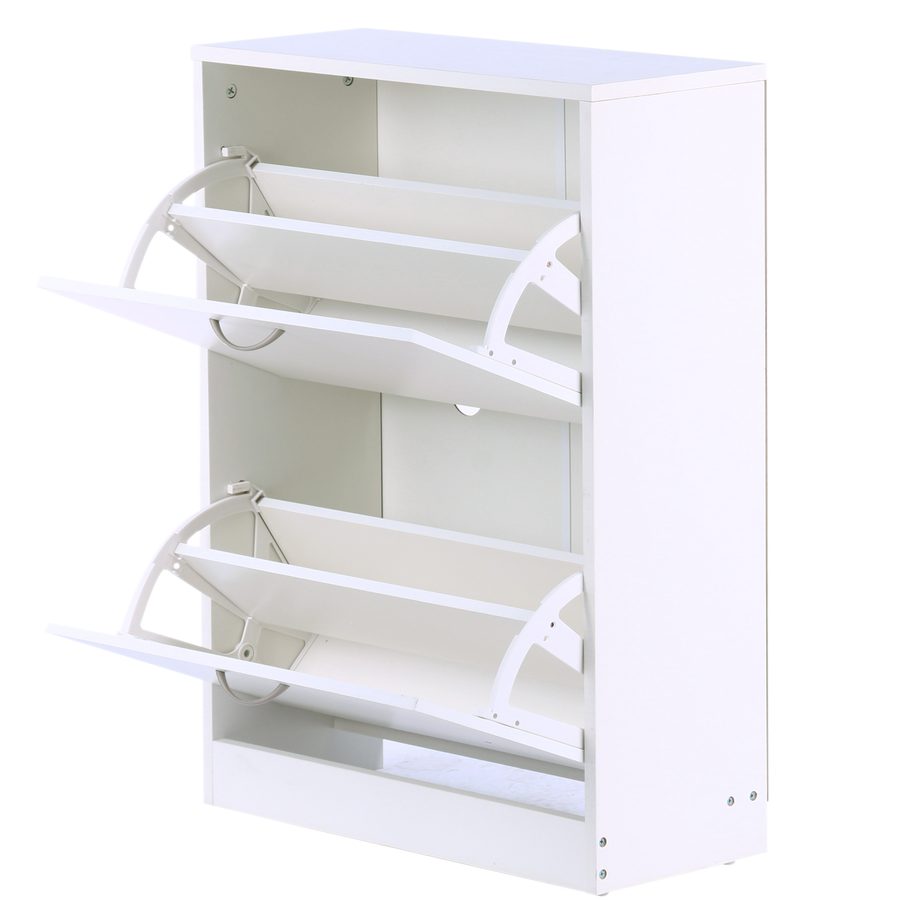 HOMCOM Schuhkipper Schuhschrank Schuhständer Schuhregal mit 2 Klappen 10–12 Paar Spannplatte Weiß 60 x 24 x 80 cm   Aosom von HOMCOM