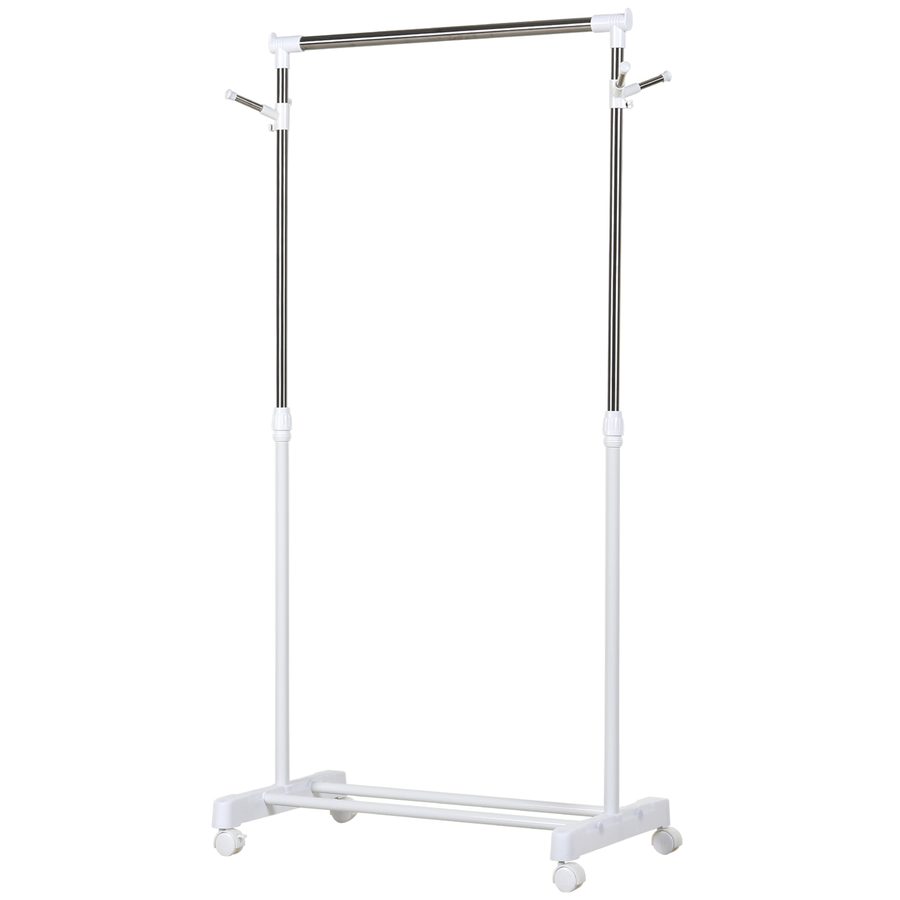 HOMCOM Kleiderständer höhenverstellbar Garderobenständer mit Kleiderstange, Haken, Regal, Garderobe aus Metall, Edelstahl für Schlafzimmer, Waschküche, Weiß   Aosom von HOMCOM