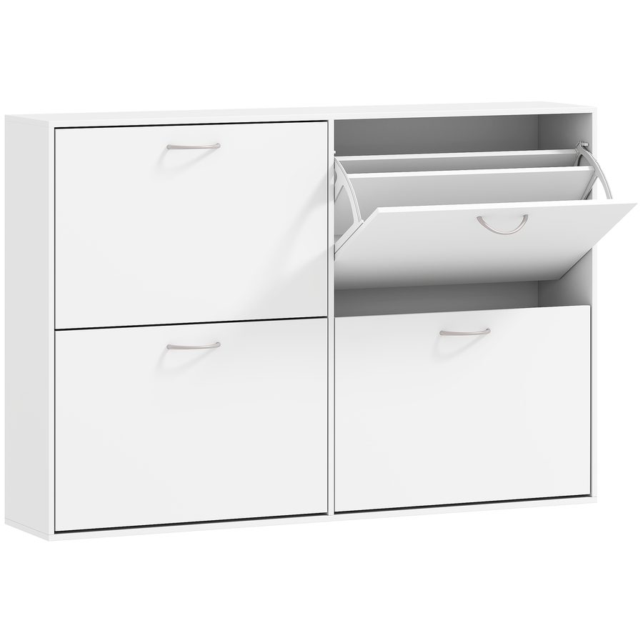 HOMCOM Schuhkipper Schuhschrank Schuhregal mit 4 Klappen für 16–24 Paar Schuhe, Weiß 120 x 24 x 81 cm, platzsparend & modern   Aosom.de von HOMCOM