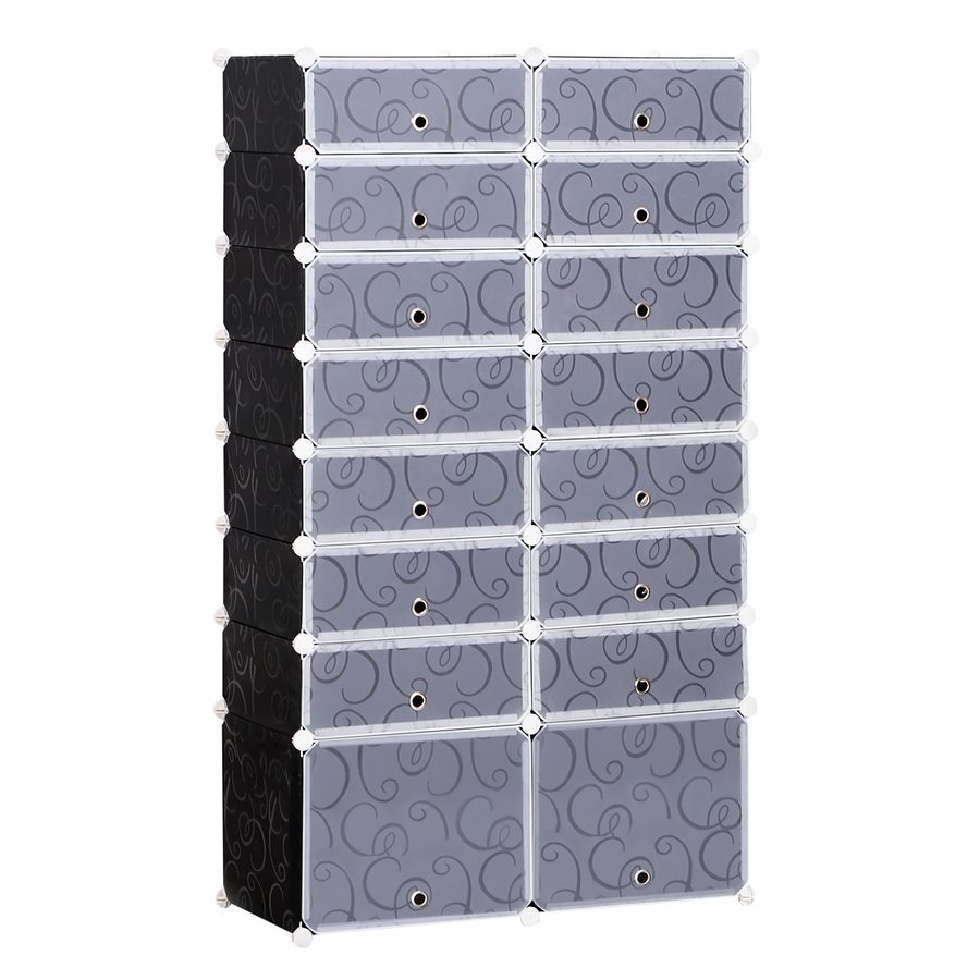 HOMCOM DIY Schuhschrank  Modulares Schuhregal Garderobe, 16 Fächer, PP, Schwarz + Weiß, 95 x 37 x 160 cm  Aosom von HOMCOM