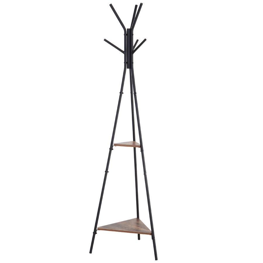 HOMCOM Kleiderständer mit Verästelung  Stabiler Metall Kleiderständer, 6 Haken, 2 Ablagen, Schwarz, 32,5 x 45,5 x 182 cm  Aosom von HOMCOM