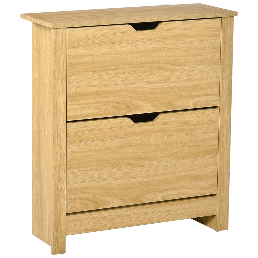 HOMCOM Schuhschrank mit 2 aufklappbaren Türen, 2 Fächer, Spanplatten, Naturholz   Aosom von HOMCOM