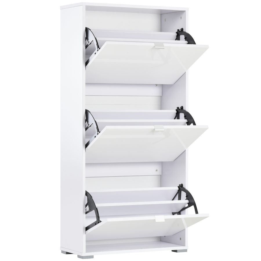 HOMCOM Schuhschrank Schuhschrank 3 aufklappbare Türen 3 Fächer aus Holz 60B x 26T x 124H cm Lackweiß   Aosom von HOMCOM