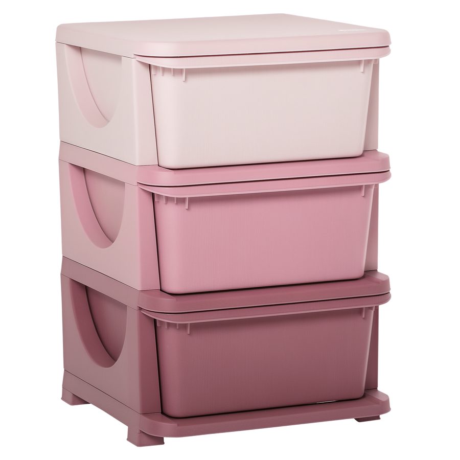 HOMCOM Spielzeugaufbewahrung, 3Ebenen, Kommode Kinderzimmer, kleiner Schubladenschrank für Kinder, Rosa   Aosom.de von HOMCOM
