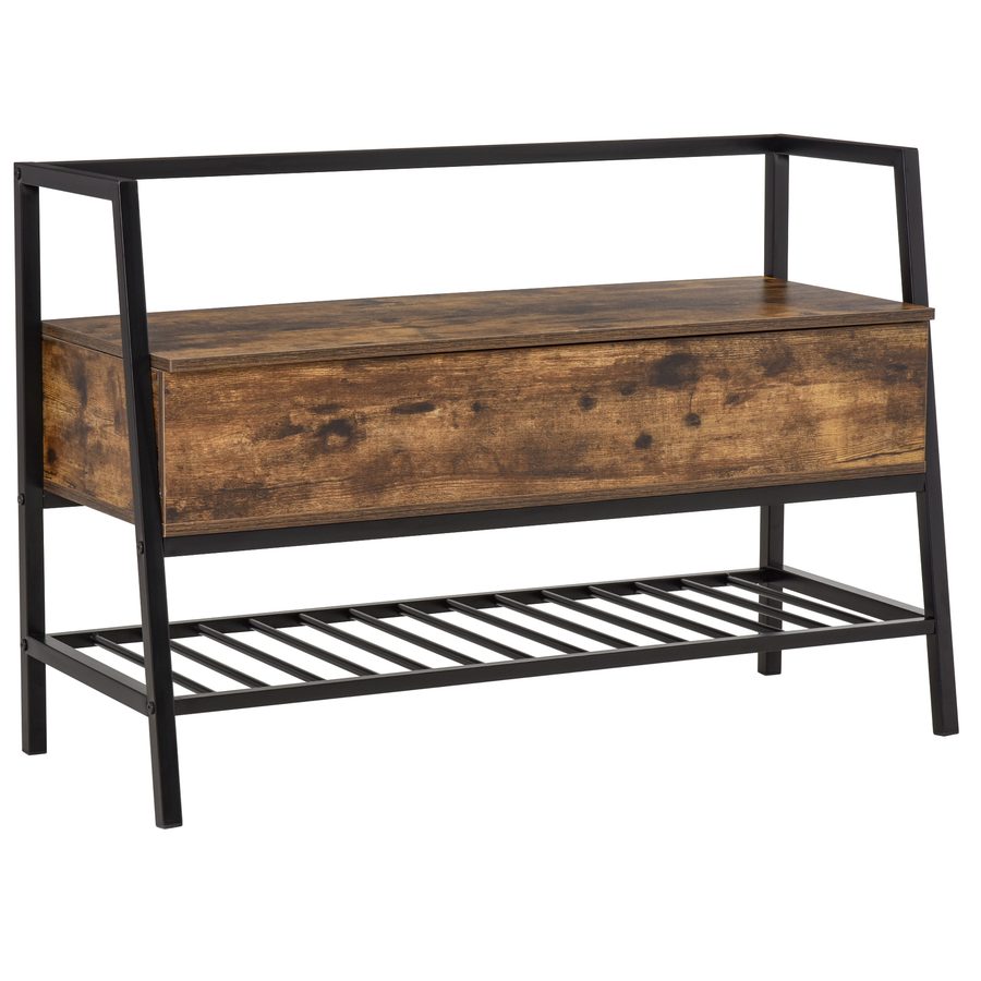 HOMCOM Schuhbank Sitzbank Sitztruhe 2 Ablagen Eingangsbereich Rustikales Braun+Schwarz 90x37x60cm   Aosom von HOMCOM