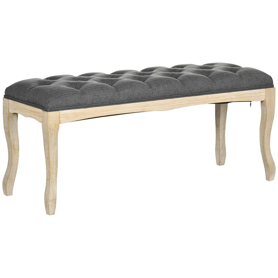 HOMCOM Bank Gepolsterte Bank im klassisch schicken Stil 110 cm Bettende in Leinenstoff gepolstert mit Heveaholzbeinen Lin Grau   Aosom von HOMCOM