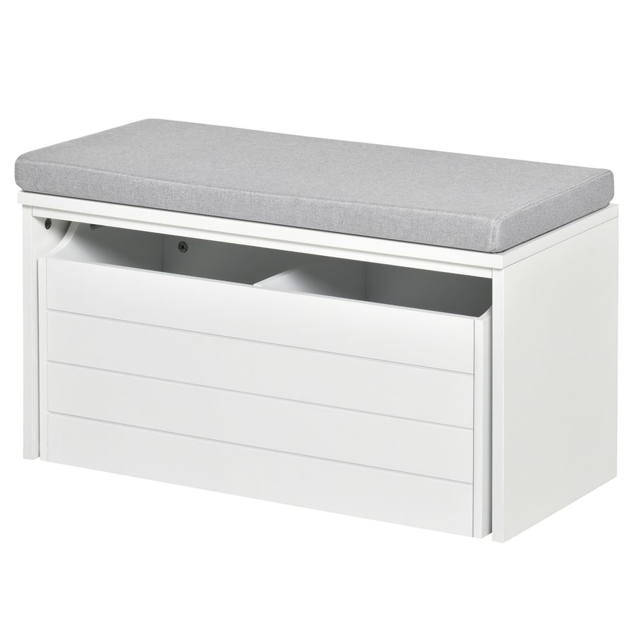HOMCOM Schuhschrankbank mit Grauem Kissen - Schuhschrank - Schuhschrankbank mit Großem Schubfach Doppelfach - MDF Weiß   Aosom von HOMCOM