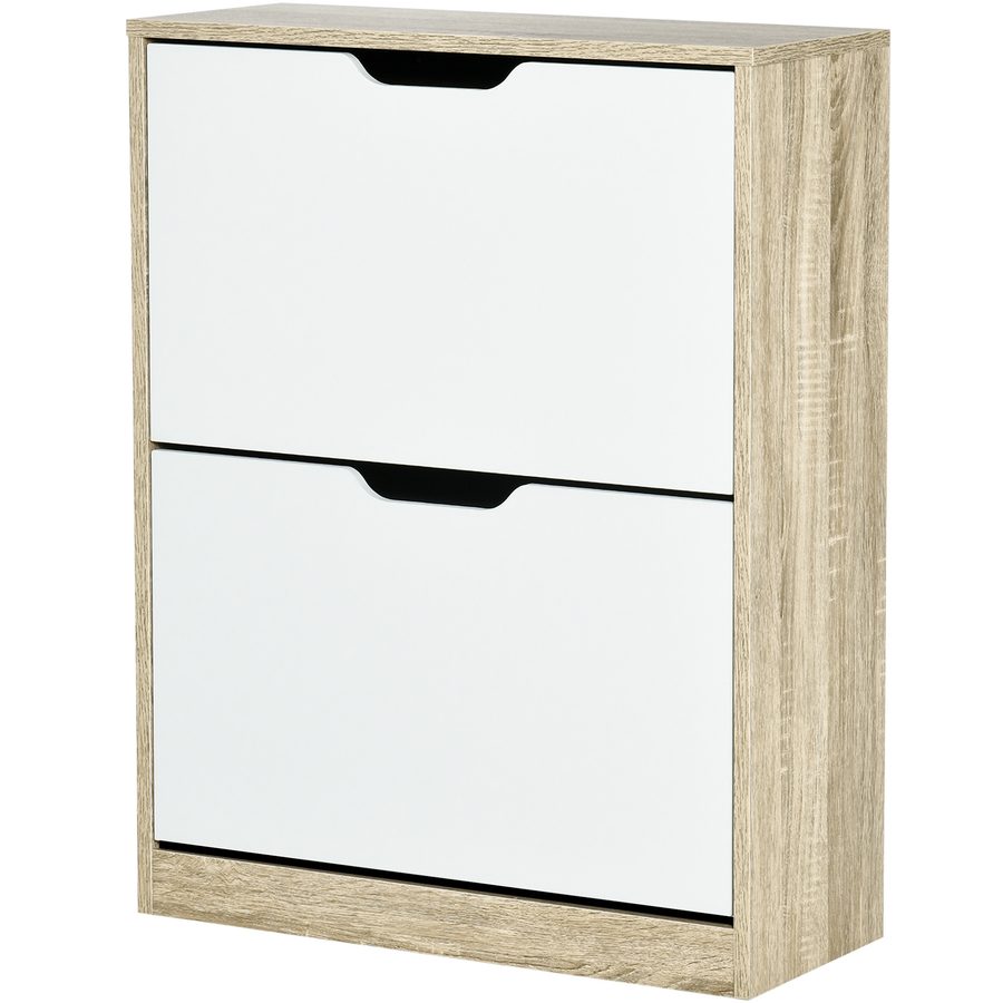 HOMCOM Schuhschrank Platzsparend mit 2 Klappbaren Schubladen, Schlanker Schuhschrank für 8 Paar Schuhe, 62.5x26x81 cm, Holz und Weiß   Aosom von HOMCOM