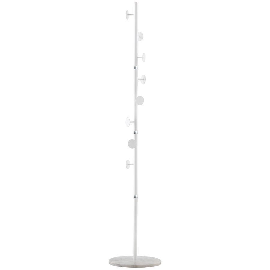 HOMCOM Albero Kleiderständer mit 8 Haken und rundem Marmorsockel, Bodenstehender Kleiderständer aus Stahl und Marmor, 35x35x170 cm, Weiß   Aosom von HOMCOM