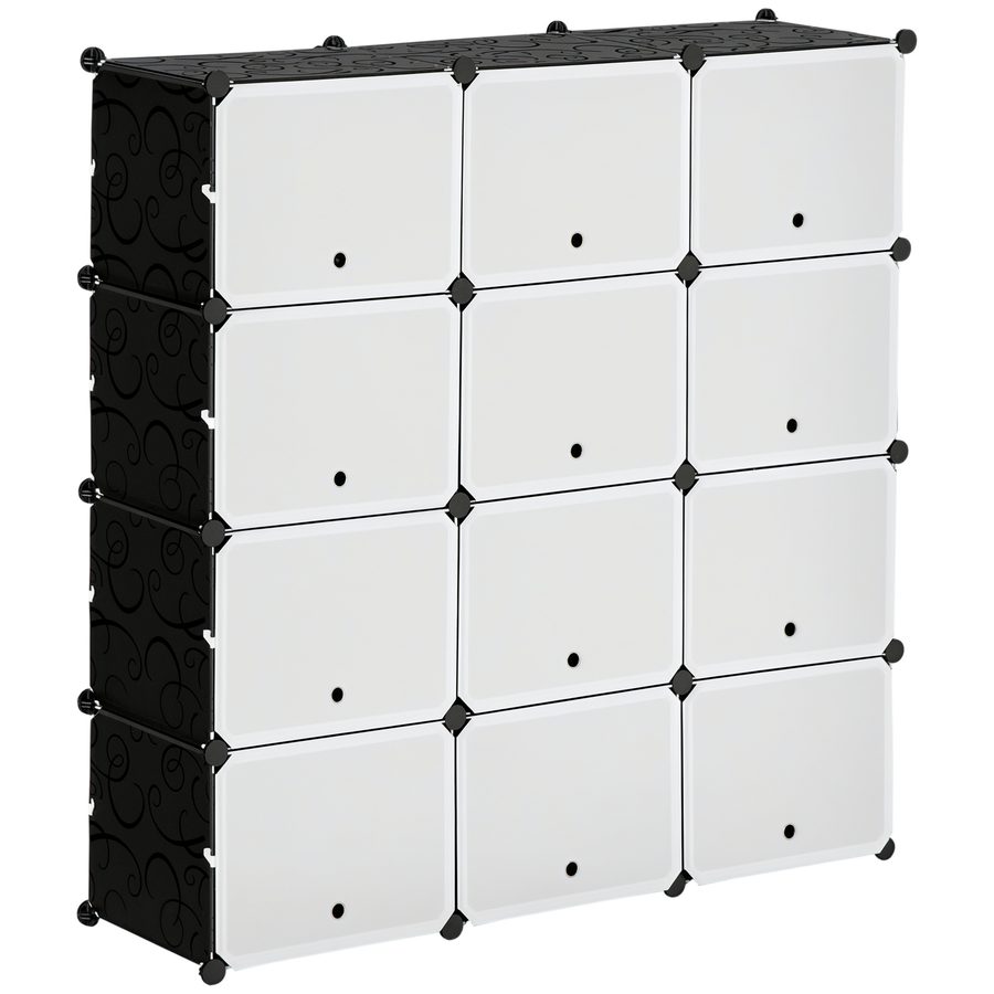 HOMCOM Schuhschrank Aufbewahrungsbox mit 12 Würfeln DIY Steckregal mit Türen Kunststoff Stahl Schwarz+Weiß 125 x 32 x 125 cm   Aosom von HOMCOM