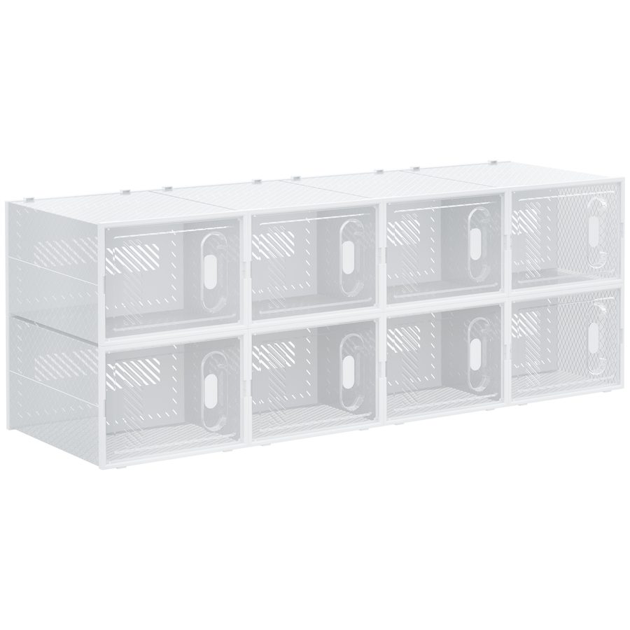 HOMCOM 8er Set Schuhboxen, Schuh-Organizer mit magnetischen Türen, Schuhkarton mit Deckel, Schuhaufbewahrung aus Kunststoff, für Schuhe bis Größe 45, Transparent+Weiß   Aosom von HOMCOM
