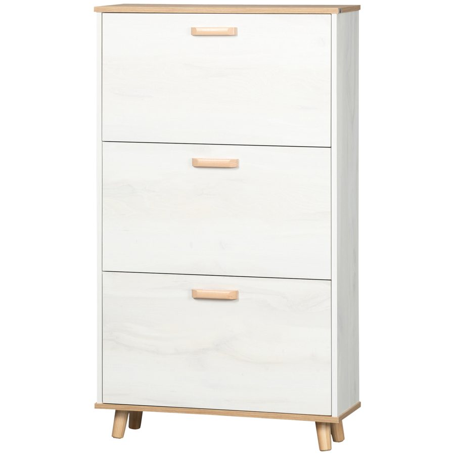 HOMCOM Mobile Schuhkipper aus Spanplatte mit 3 Schubladen und 2 verstellbaren Innenregalen, 70x23,5x122 cm, Weiß   Aosom von HOMCOM