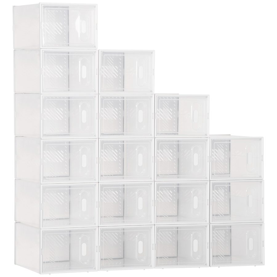 HOMCOM Set von 18 modularen Schuhablageboxen mit transparenten Türen - Maße 25L x 35B x 19H cm   Aosom von HOMCOM