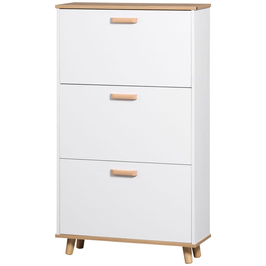 HOMCOM Schuhschrank Schuhregal skandinavischer Stil mit 3 Klappfächern Holzoptik - 70 x 23,5 x 122 cm - weiß   Aosom von HOMCOM