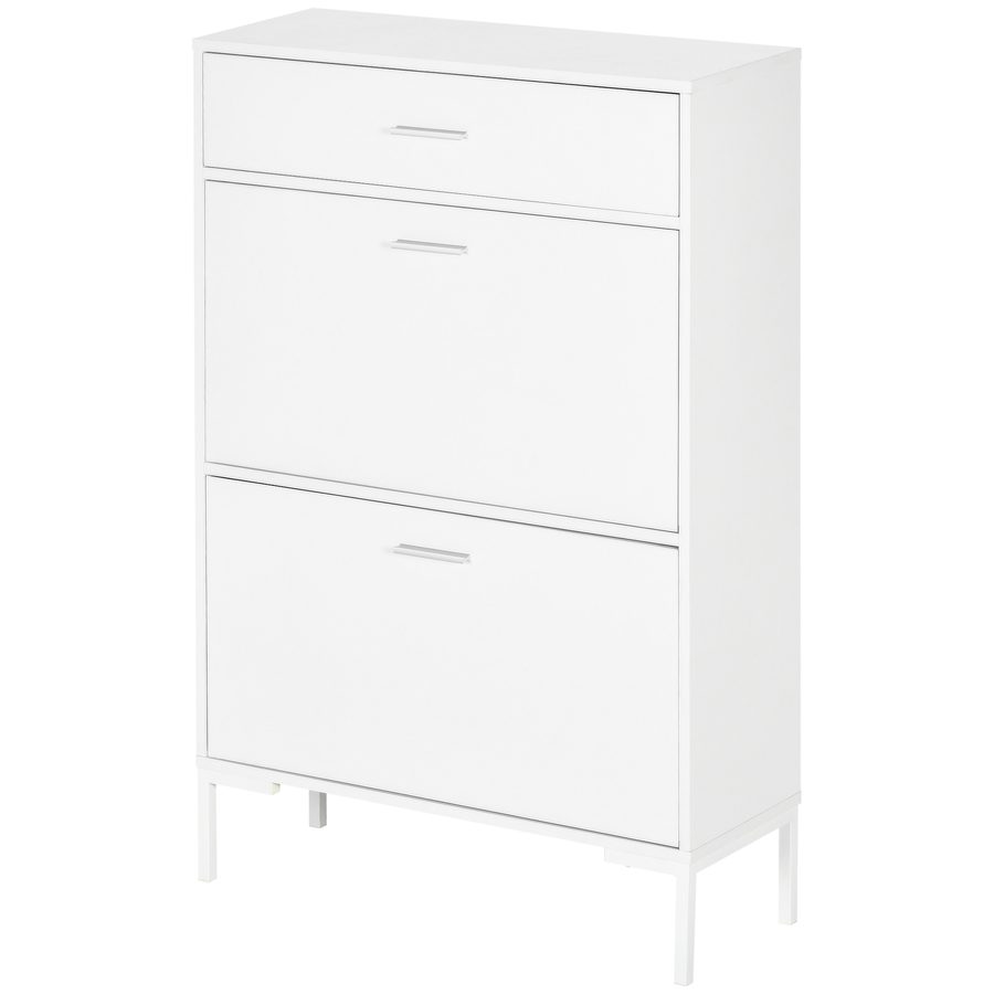HOMCOM Mobile Portascarpe, Moderne Schuhschrank für 12 Paare Schuhe mit 2 Klappflügeltüren und Schublade, aus Spanplatte, MDF und Metall, 75x26x110 cm, Weiß   Aosom von HOMCOM
