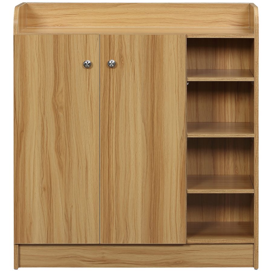 HOMCOM Schuhschrank für den Eingangsbereich - Schuhschrank mit 4 offenen Fächern und Doppeltürschrank - Verstellbares Regal - 83L x 30B x 90H cm - Braun   Aosom von HOMCOM