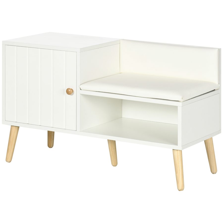 HOMCOM Aufbewahrungsbank Schuhbank im Art-Déco-Stil Schrank-Nische-Sitzbank mit synthetischem Bezug Kiefernholz 80 x 33 x 49 cm Weiß   Aosom von HOMCOM