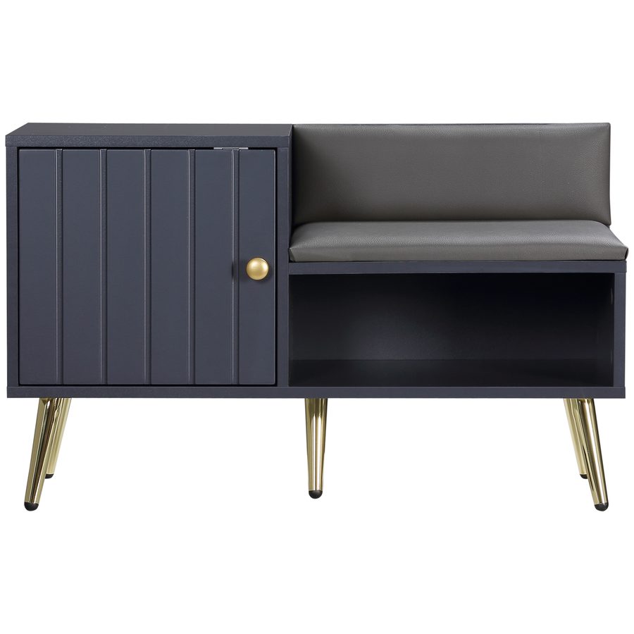 HOMCOM Schuhschrank Schuhablage im Art-Déco-Stil Schrank Fach Ablage synthetischer Bezug goldener Stahl 80 x 33 x 49 cm grau   Aosom von HOMCOM
