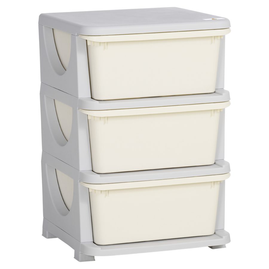 HOMCOM Schubladenschrank für Kinder mit Stauraum Aufbewahrungsboxen Spielzeug-Organizer Spielzeugkiste drei Ebenen für Kinderzimmer 3-6 Jahre Kindermöbel Cremeweiß 37 x 37 x 56,5 cm   Aosom von HOMCOM