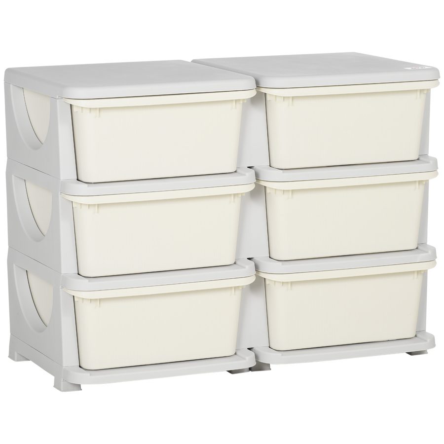 HOMCOM Aufbewahrungsbox Kunststoff, 6 Schubladen, Spielzeug Organizer, kleiner Schubladenschrank für Kinder, Cremeweiß   Aosom von HOMCOM