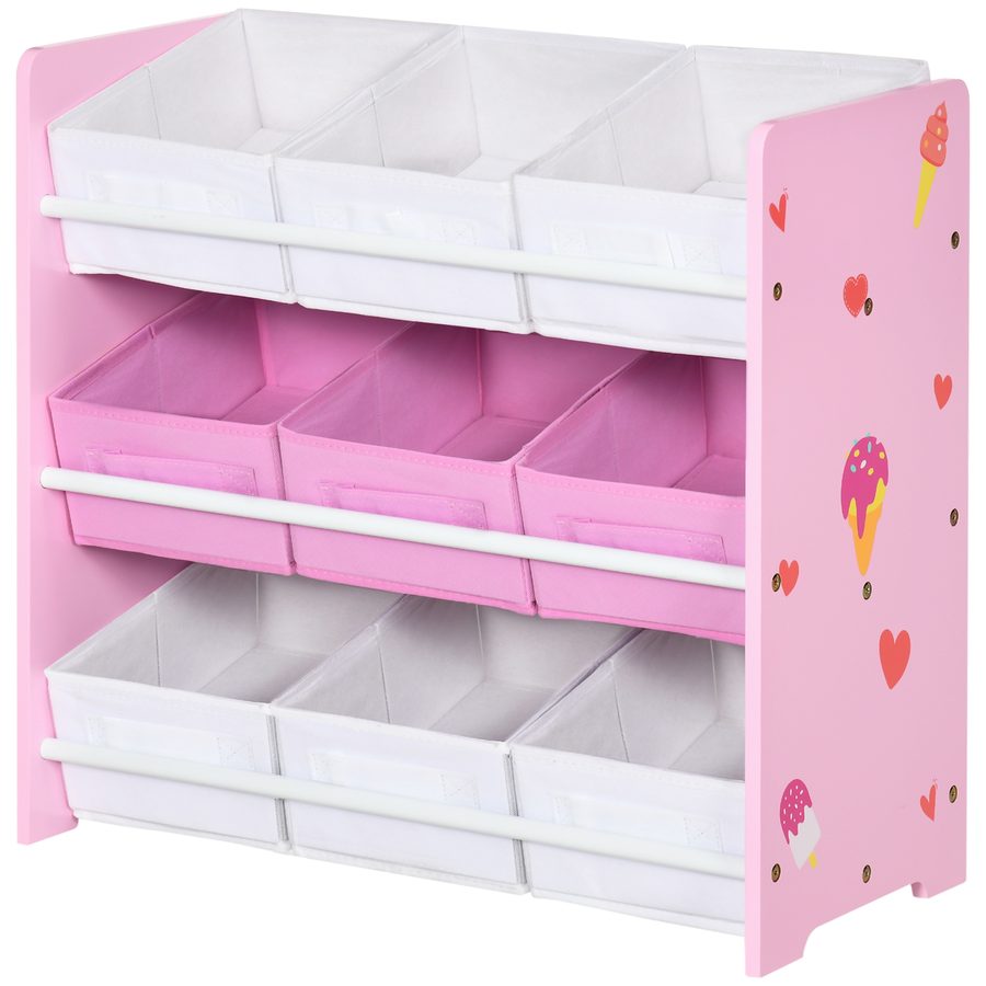 ZONEKIZ Kinder Aufbewahrungsschrank mit 9 herausnehmbaren Körben, Spielzeugschrank aus MDF und Stoff, 63x30x60 cm, Rosa und Weiß   Aosom von ZONEKIZ