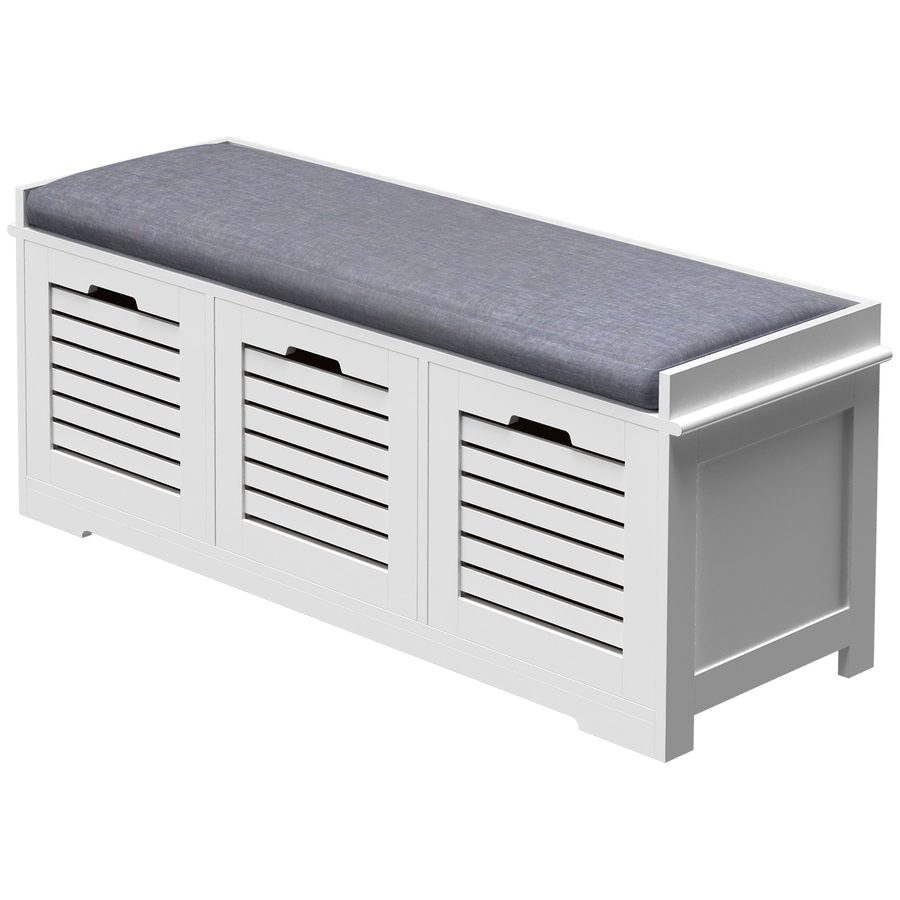HOMCOM Schuhbank Schuhregal mit 3 Schubladen und abnehmbarem Sitzkissen, Aufbewahrungsbank für Flur, Eingang, Schlafzimmer, Maße 108L x 35B x 43H cm, weiß   Aosom von HOMCOM