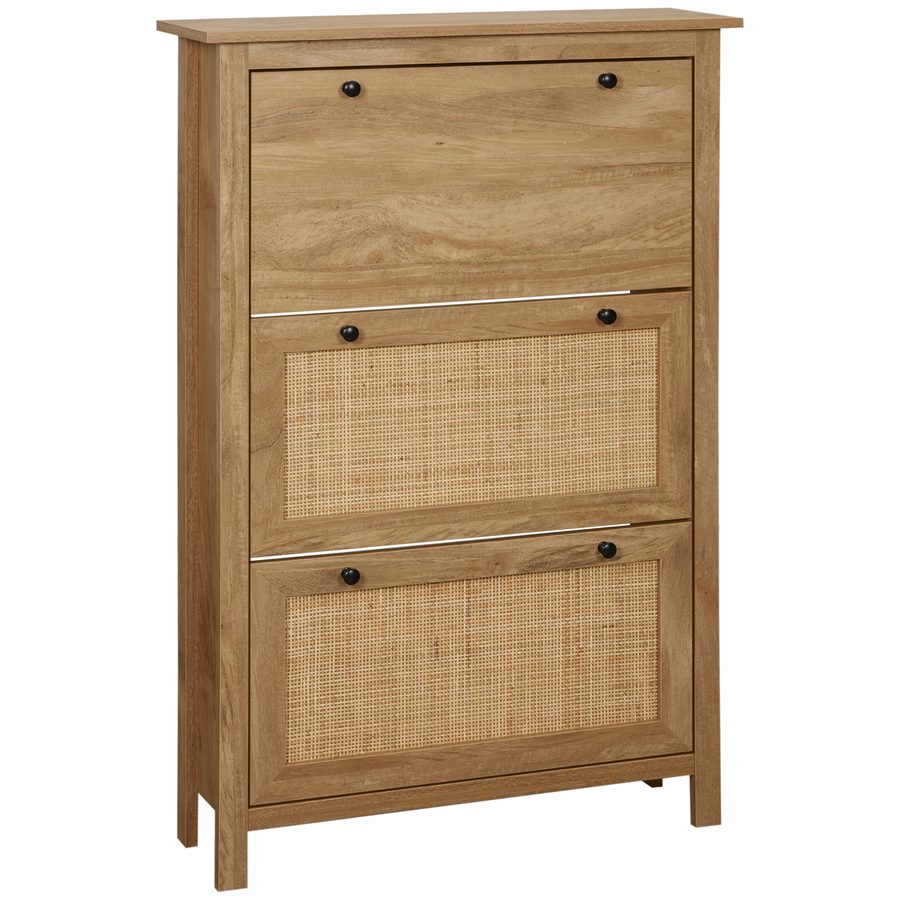 HOMCOM Schuhschrank, Schuhkipper mit 3 Fächern, Schuhaufbewahrung für 18 Paare, Schuhständer mit Rattenoptik, für Flur, Eingangsbereich, Natur, 80 x 23,5 x 121,5 cm   Aosom von HOMCOM