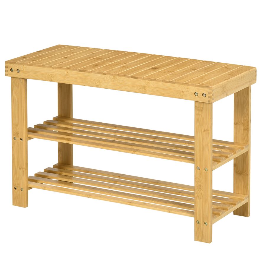HOMCOM Schuhbank Garderobenbank aus Bambus mit 3 Etagen für 6 Paar Schuhe, Schuhregal 70 x 28 x 45 cm, natürliche Aufbewahrungslösung   Aosom.de von HOMCOM