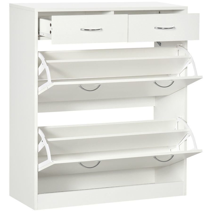 HOMCOM Schuhschrank Schuhablage - 2 Schubladen und 2 klappbare Türen mit verstellbarem Regal - 80 x 30 x 91,5 cm - Alu-Griffe, weiß   Aosom von HOMCOM