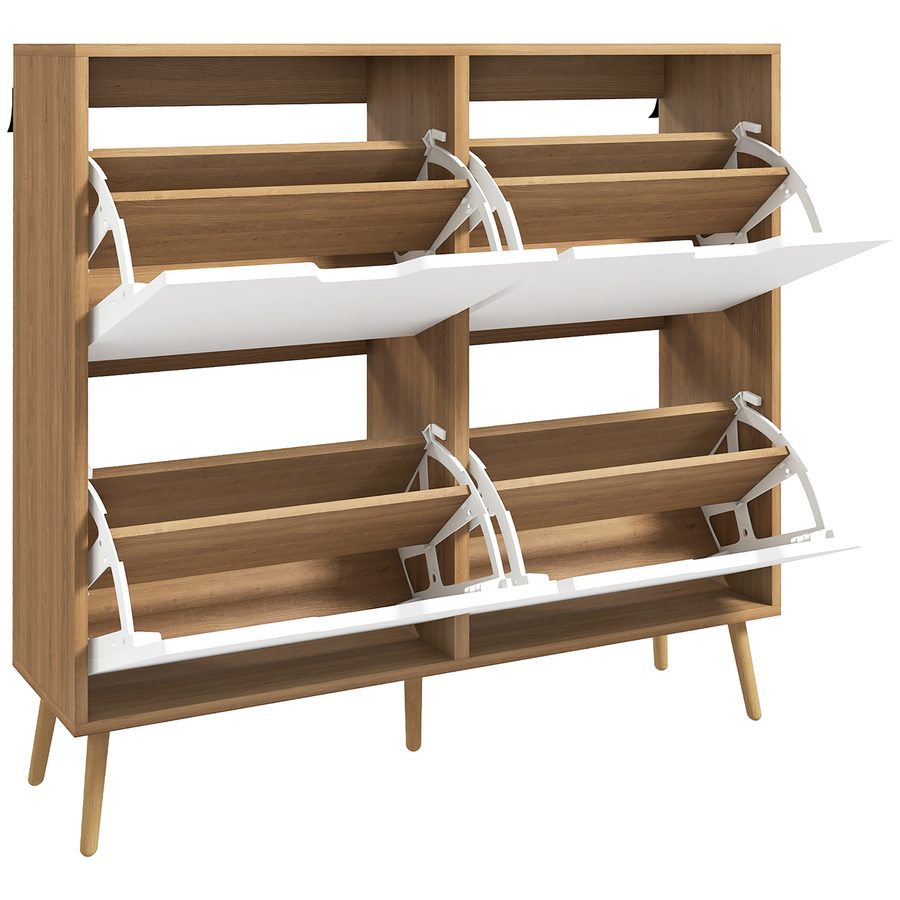 HOMCOM Schuhschrank 4 Klappen, Schuhablage 16 Paare, mit verstellbarem Regal, massiven Kieferfüßen, Schuhaufbewahrung, großer Kapazität für Flur, Eingang, 95 x 26 x 95 cm, Natur   Aosom von HOMCOM