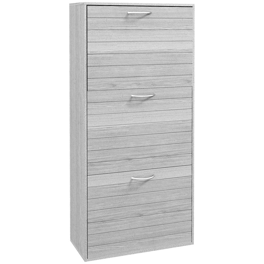 HOMCOM Schmaler Schuhschrank mit 3 Klapptüren, Schuhschrank für Diele/Flur, verstellbare Einlegeböden, für 12 Paar Schuhe, für Flur, enge Räume, Grau   Aosom von HOMCOM