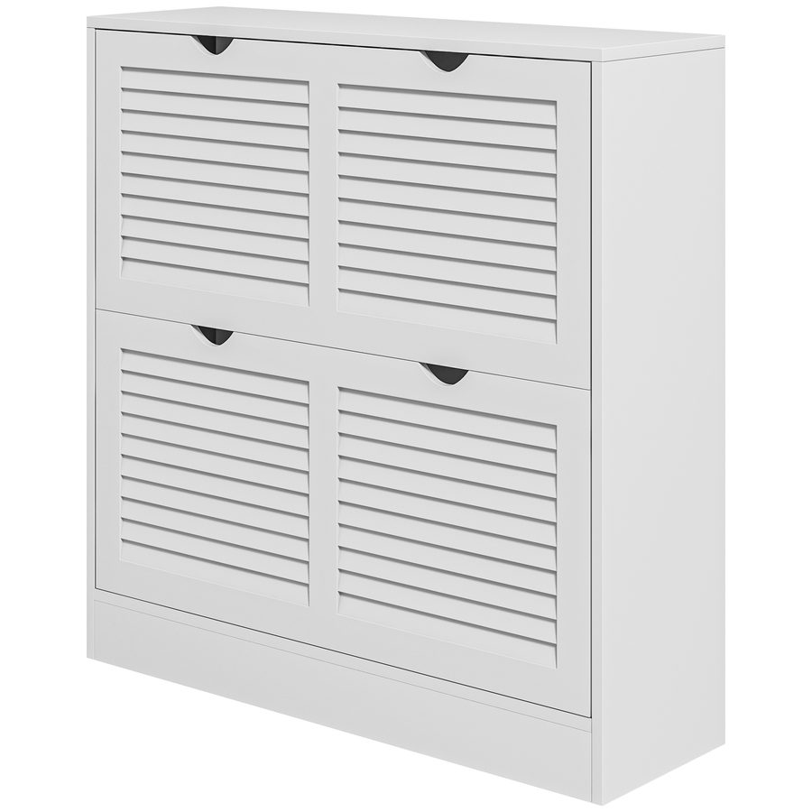 HOMCOM Schuhschrank aus Holz für den Eingang, platzsparend für bis zu 16 Paar Schuhe, 2 Klapptüren mit verstellbarem Regal, 81,5x25x83cm, Weiß   Aosom von HOMCOM