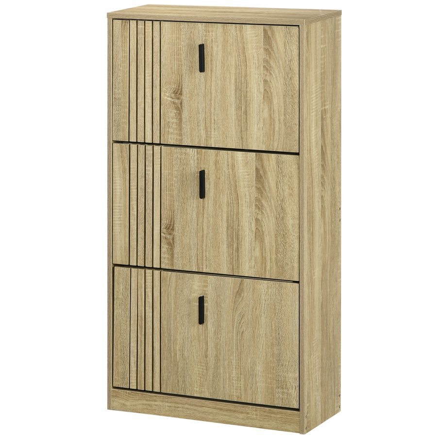 HOMCOM Schuhschrank mit 3 Klappen, 18 Paar, Schuhregal 3 Fächer, hohe Kapazität für Eingang, Flur, Wohnzimmer, 63 x 24 x 117 cm, Eiche   Aosom von HOMCOM
