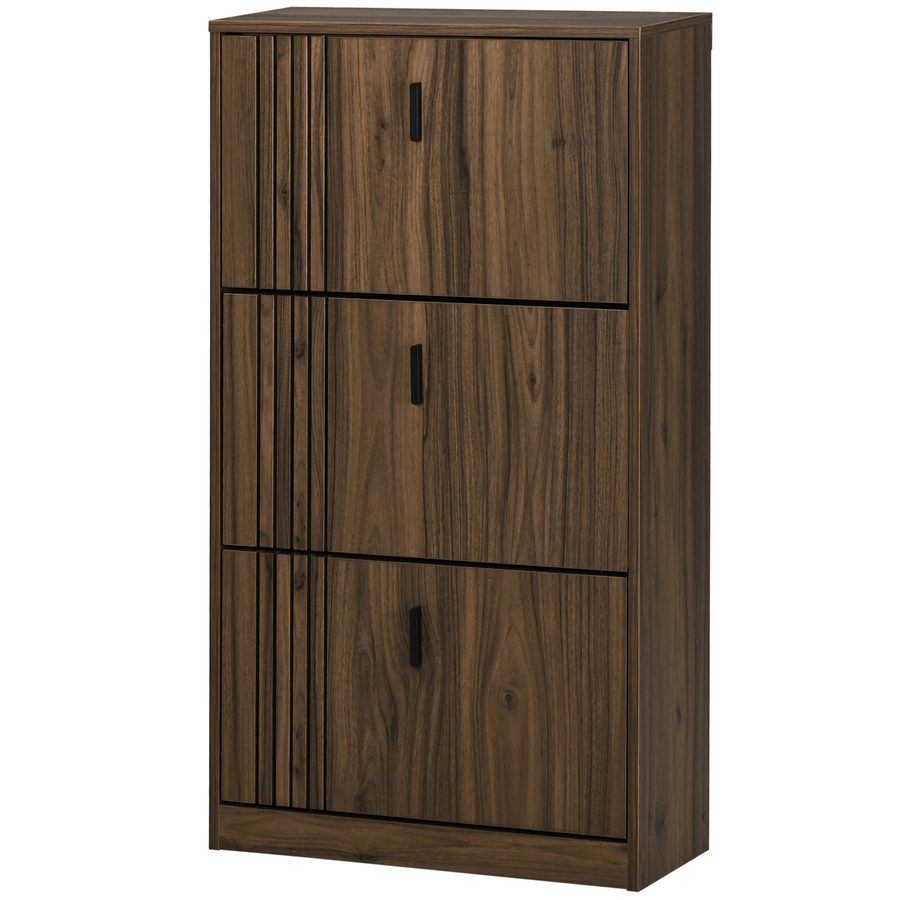 HOMCOM Schuhschrank mit 3 Klappen, 18 Paare, Schuhschrank 3 Fächer, hohe Kapazität für Eingang, Flur, Wohnzimmer, 63 x 24 x 117 cm, dunkel Nussbaum   Aosom von HOMCOM