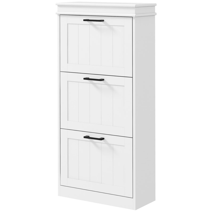 HOMCOM Schuhschrank, Schuhablage, 3 Klapptüren, verstellbare Regale, für Eingang, Flur, 54 x 24 x 117,5 cm, weiß   Aosom von HOMCOM