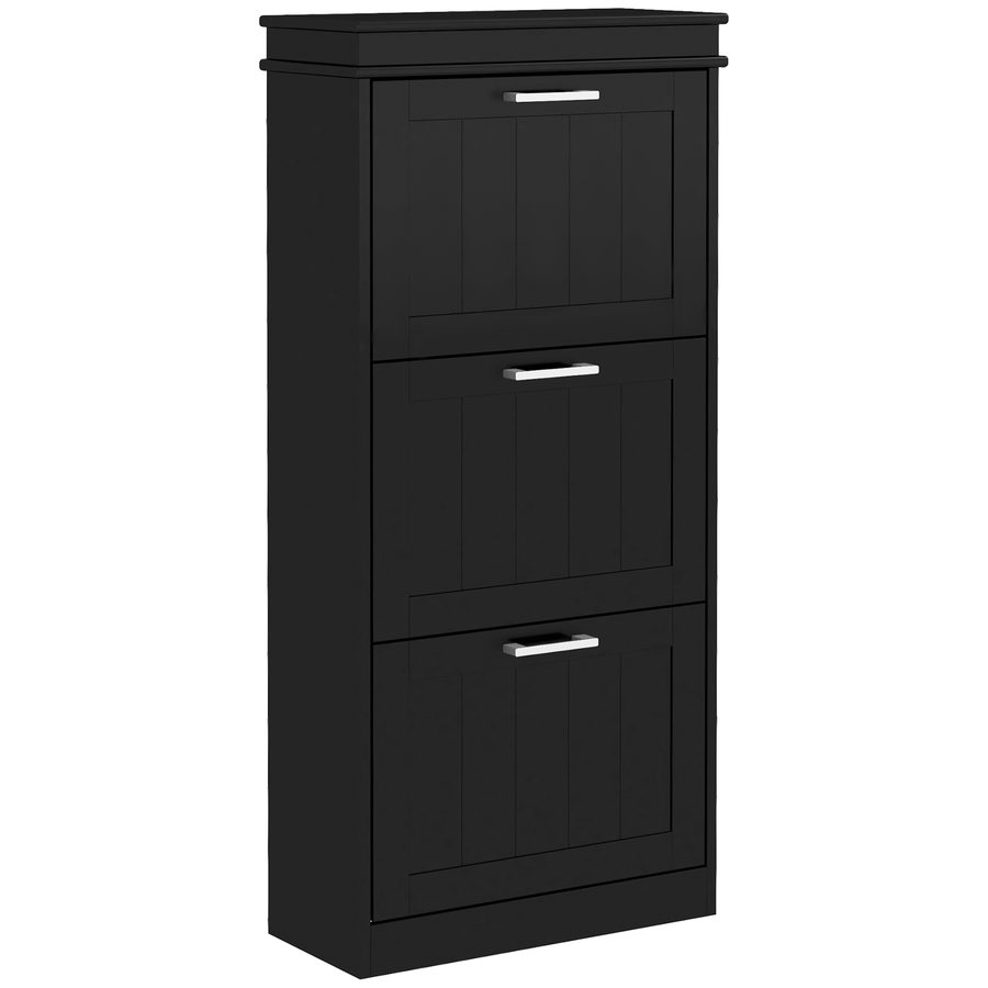 HOMCOM Schuhschrank für 15 Paare, schmaler moderner Schuhschrank mit 3 klappbaren Schubladen und verstellbaren Regalen, für Flur und Eingang, 54 x 24 x 117,5 cm, Schwarz   Aosom von HOMCOM
