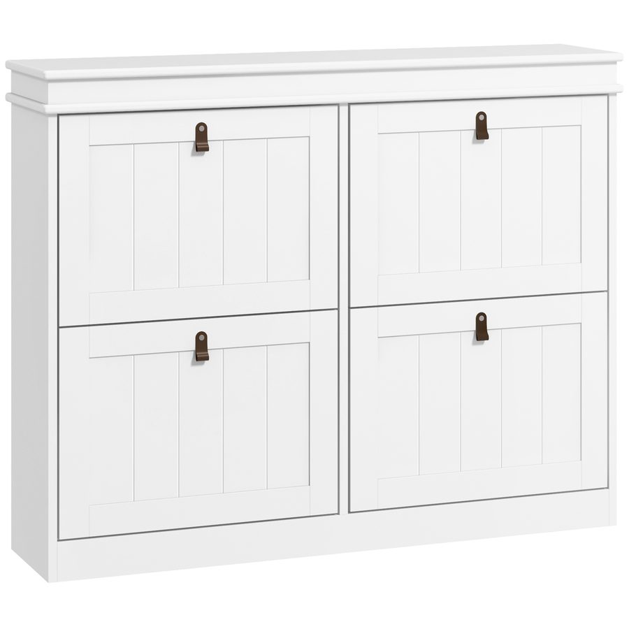 HOMCOM Schuhschrank für 20 Paare, moderner schmaler Schuhschrank mit 4 kippbaren Schubladen und verstellbaren Regalen, für Flur und Eingang, 105 x 24 x 82,5 cm, Weiß   Aosom von HOMCOM