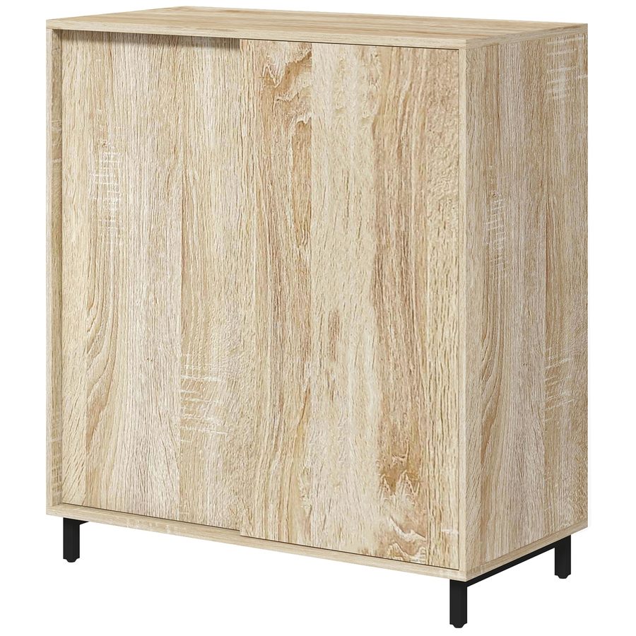 HOMCOM Flurschrank mit 4 Ebenen, Schuhschrank aus Spanplatte und Stahl mit Schiebetür, Schrank für bis zu 12 Paar Schuhe, 80x40x93 cm, Holzfarbe   Aosom von HOMCOM
