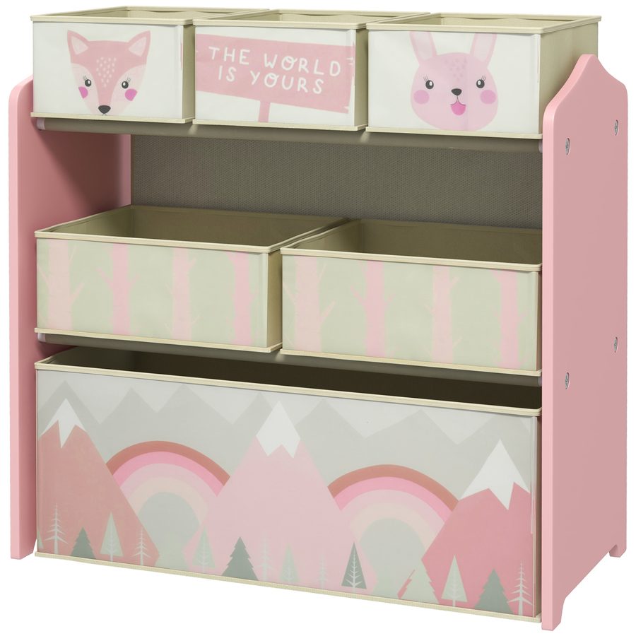 ZONEKIZ Kinderregal mit 6 abnehmbaren Stoffboxen, Spielzeug-Organizer, Regal 63L x 30B x 66H cm Rosa   Aosom von ZONEKIZ