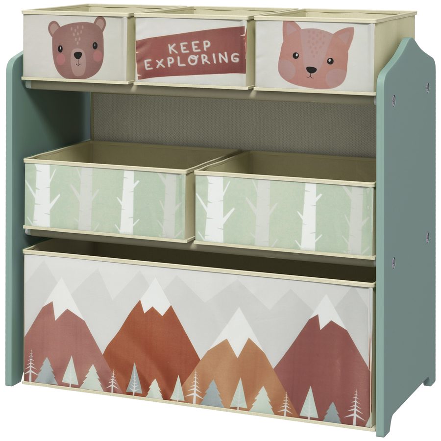 ZONEKIZ Kinder Aufbewahrungsregal mit 6 abnehmbaren Stoffboxen, Spielzeug Organizer, Regal 63L x 30B x 66H cm grün   Aosom von ZONEKIZ